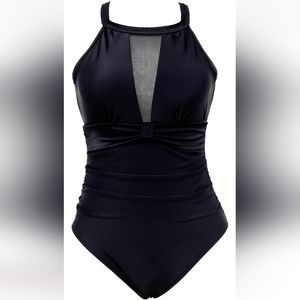 NWT Swimsuit with Mesh Plunging V-Neck and Tummy Control
